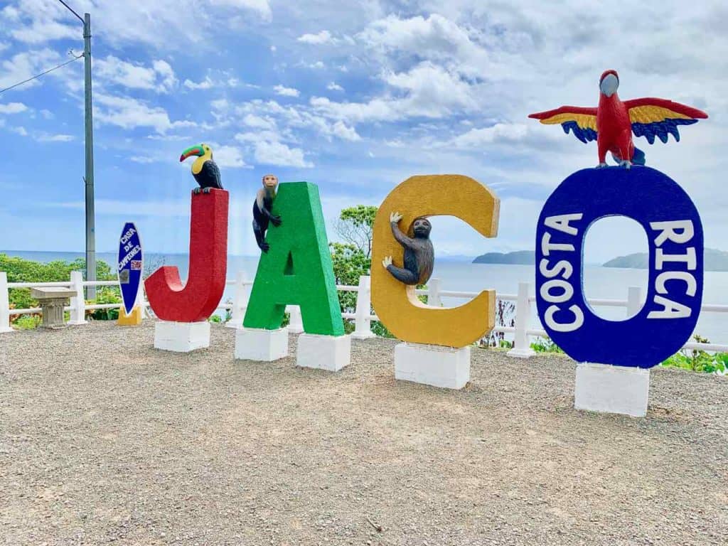 Sign that greets visitors when they visit Jacó, Costa Rica, on the Pacific coast. 