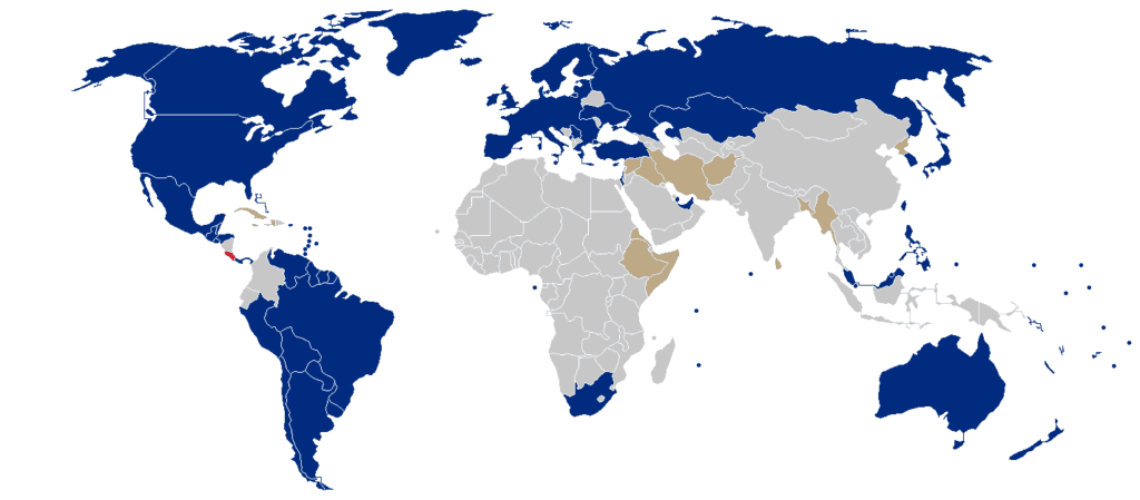 Visa Policy Map for Costa Rica